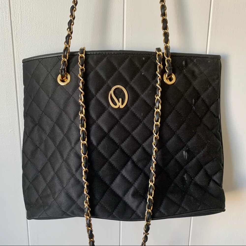 St. John Black Quilted Shoulder Bag